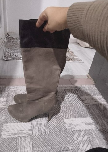 Bej Deri İnce Topuklu Dizüstü Bot - Görsel 2