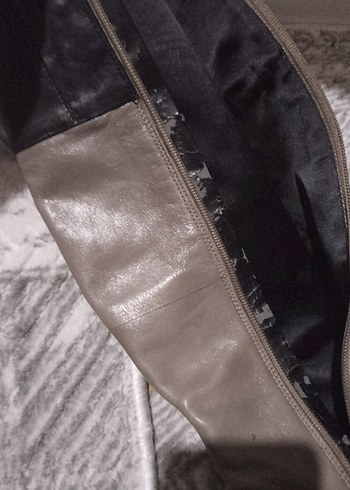 Bej Deri İnce Topuklu Dizüstü Bot - Görsel 5