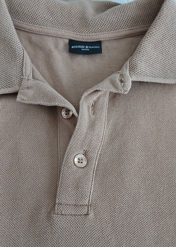 l Beden camel Renk Bej Keten Erkek Kısa Kollu Polo Tişört