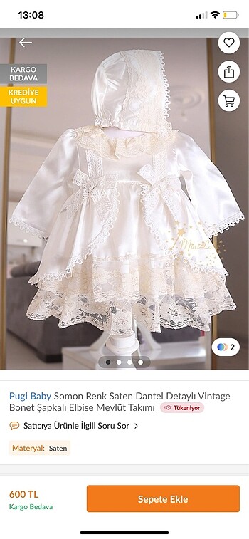 Mevlüd elbisesi 6 12 aylık pugy baby