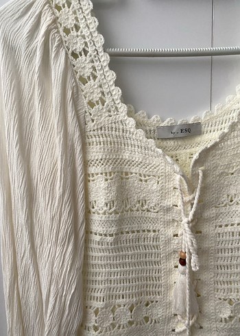 Nakışlı Beyaz Örgü Bohem Bluz - Görsel 2