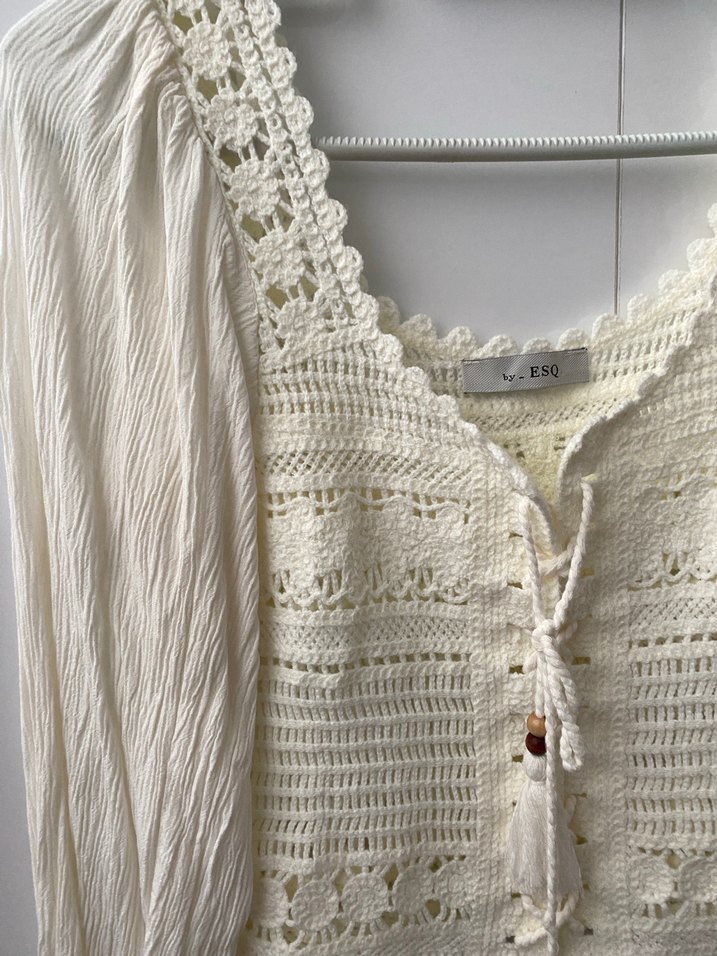 Nakışlı Beyaz Örgü Bohem Bluz - Görsel 2