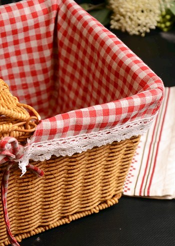 Kırmızı Ekose Detaylı Rattan Sepet - Görsel 2