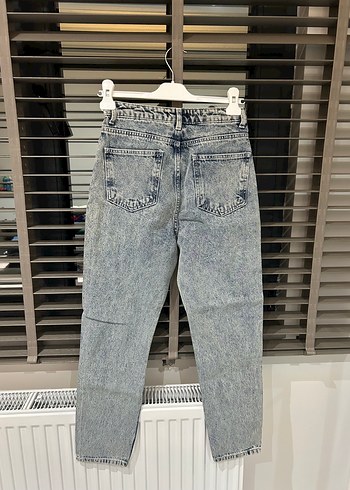 s Beden Kadın Gri Batik Desenli Kemerli Denim Pantolon