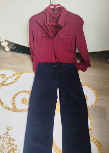 Bordo Düğmeli kadife Gömlek - Görsel 4