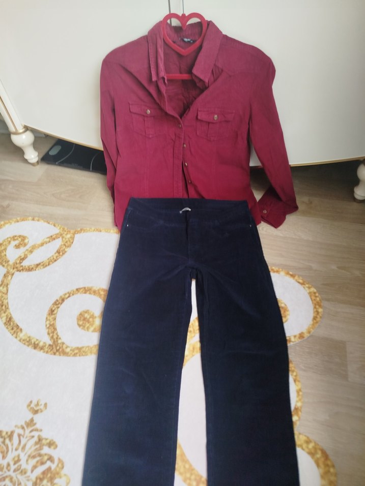 Bordo Düğmeli kadife Gömlek - Görsel 4