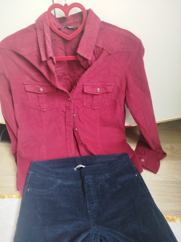 Bordo Düğmeli kadife Gömlek - Görsel 2