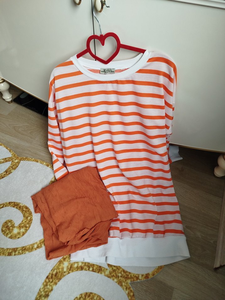 Turuncu Çizgili Hamile Uzun Kollu Tişört - Görsel 5