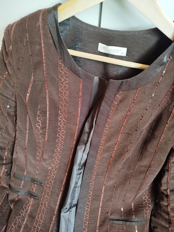 Uzun Kahverengi Nakışlı Kadın ceket - Görsel 2