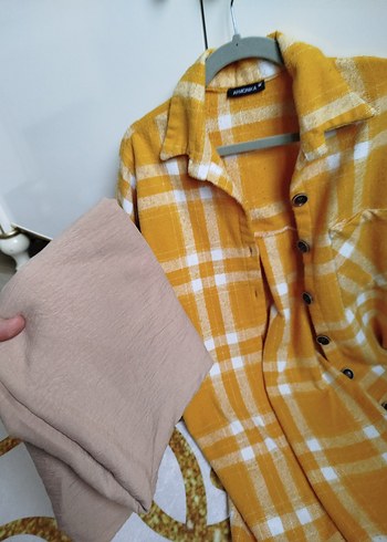 Sarı Ekoseli Uzun Kollu Kadın Gömlek - Görsel 2