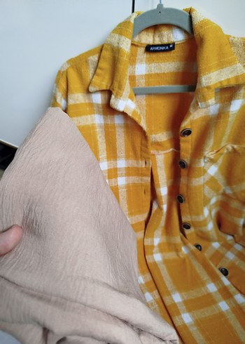 Sarı Ekoseli Uzun Kollu Kadın Gömlek - Görsel 4