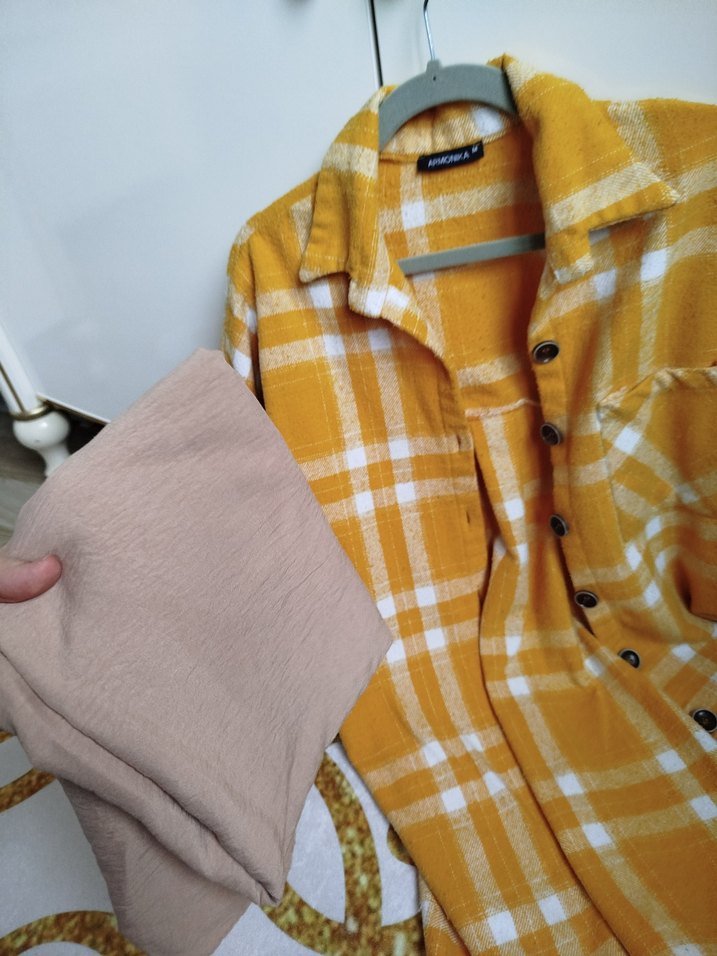 Sarı Ekoseli Uzun Kollu Kadın Gömlek - Görsel 2