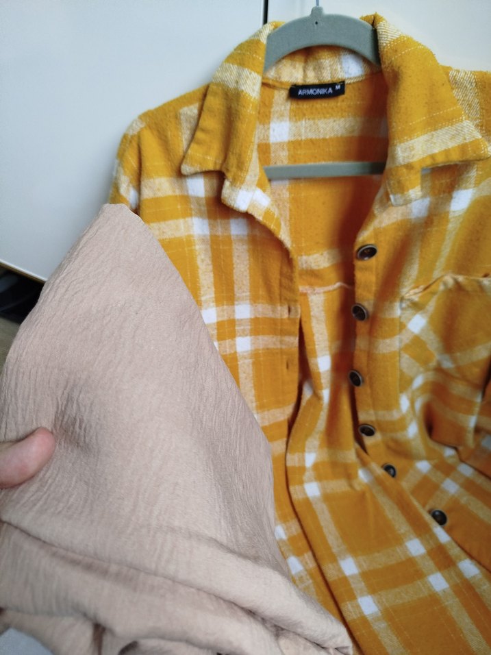 Sarı Ekoseli Uzun Kollu Kadın Gömlek - Görsel 4