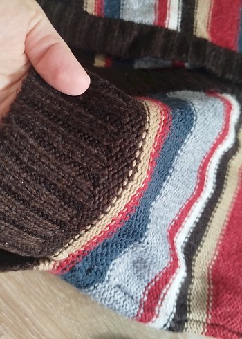 Çok Renkli Triko Hırkası Kapüşonlu - Görsel 6