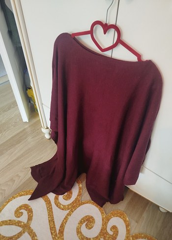 Bordo Bohem Salaş Triko Kadın panço - Görsel 3