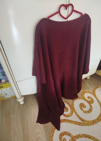 Bordo Bohem Salaş Triko Kadın panço - Görsel 2