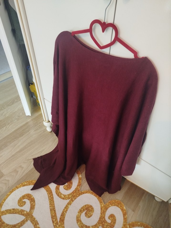 Bordo Bohem Salaş Triko Kadın panço - Görsel 3