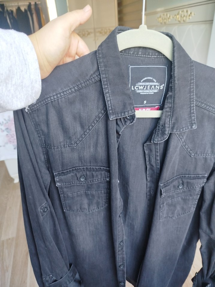 Gri Denim Erkek Gömlek - Görsel 4