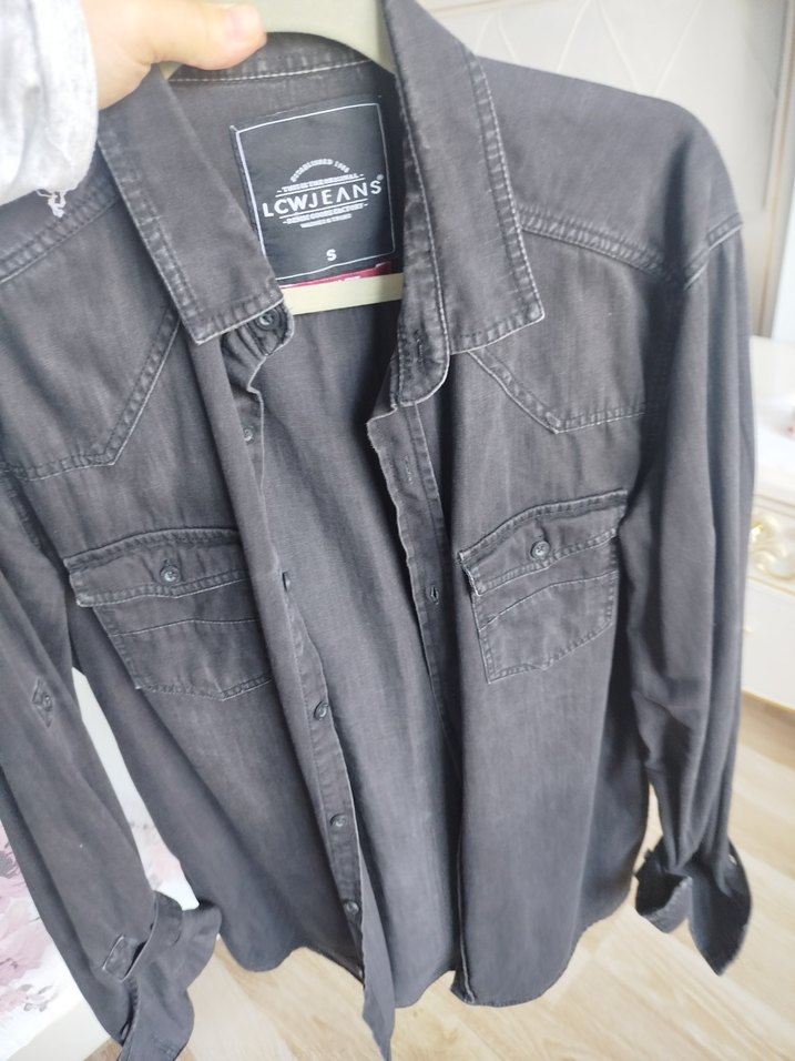 Gri Denim Erkek Gömlek - Görsel 5