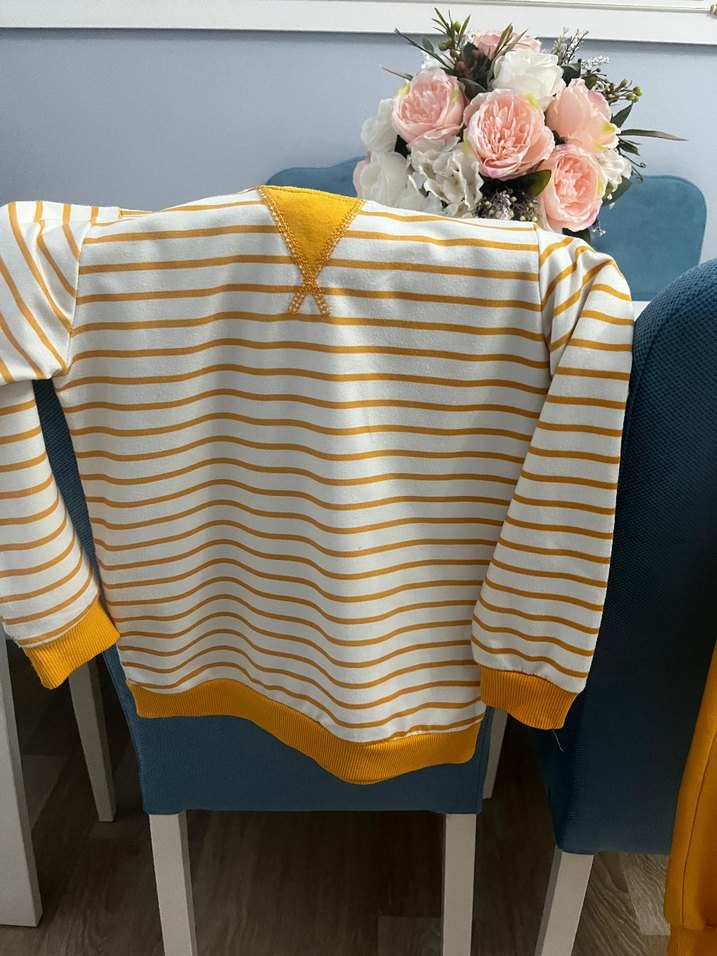 Erkek Bebek Sarı Çizgili Sweatshirt ve Pantolon - Görsel 4