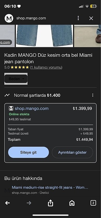 xxl Beden mango kot pantolon