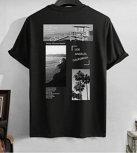 Unisex Losangeles Siyah Baskılı Penye T-shirt