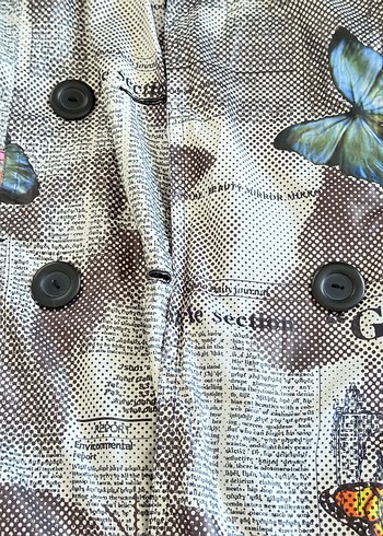 Mango Desenli Gri Uzun Kadın yağmurluk - Görsel 3