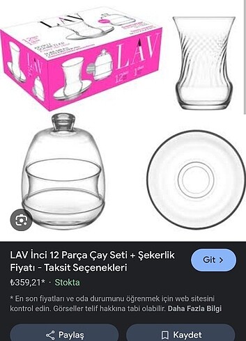 Lav inci 12 parça şekerlikli çay seti
