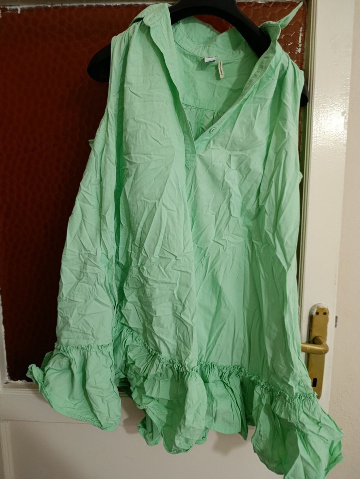 Fırfırlı Uzun Yeşil elbise - Görsel 2