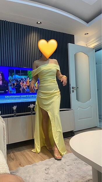 s Beden sarı Renk Uzun yırtmaçlı abiye elbise