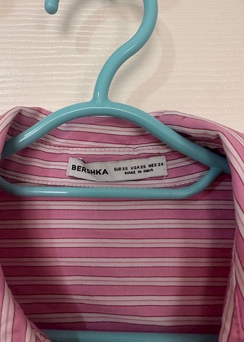 xs Beden Düğmeli Pembe Çizgili Uzun Kollu Kadın Gömlek