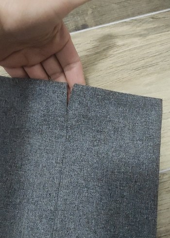 Düğmeli Gri Kadın Yün Kumaş Pantolon - Görsel 3