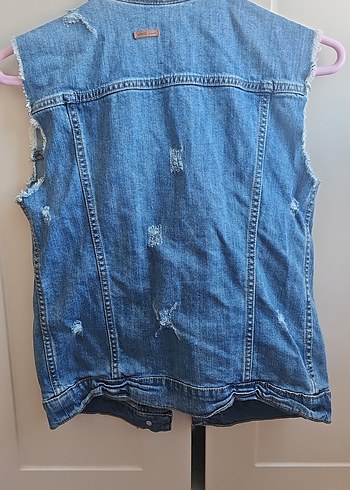 xs Beden mavi Renk 24.Düğmeli Kolsuz Mavi Denim Ceket