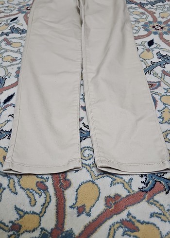 27.Bej Kadın Pamuklu Kemerli Kumaş Pantolon - Görsel 3