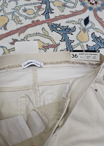 27.Bej Kadın Pamuklu Kemerli Kumaş Pantolon - Görsel 5