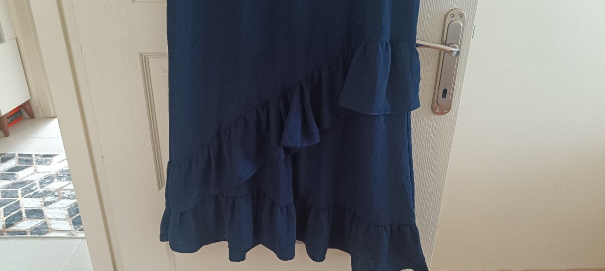 Lacivert Volanlı Midi Bohem Etek - Görsel 2