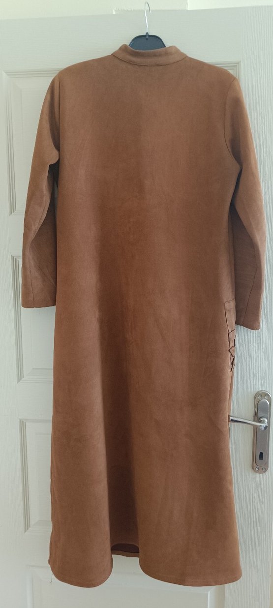 Düğmeli Kahverengi Süet Uzun Hamile Ceketi - Görsel 4