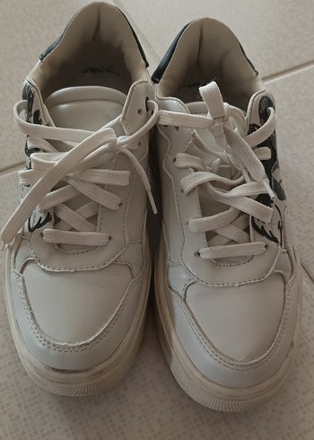 Beyaz Yılan Desenli Bağcıklı Stiletto Topuklu Spor Ayakkabı - Görsel 6