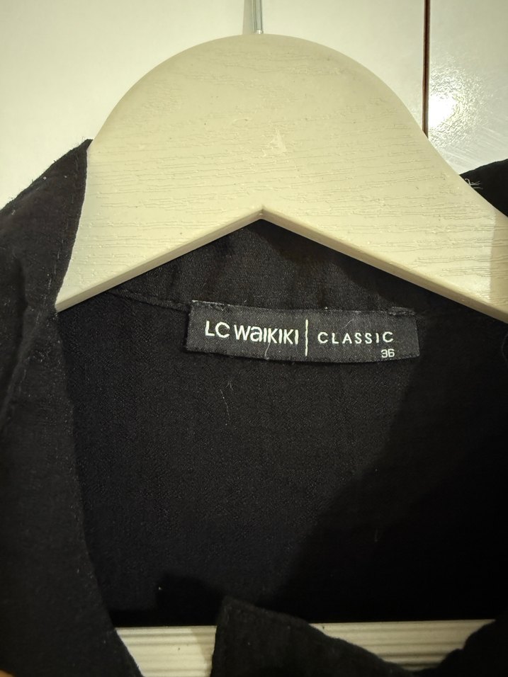 Kadın Siyah Uzun Kollu Keten Gömlek - Görsel 2