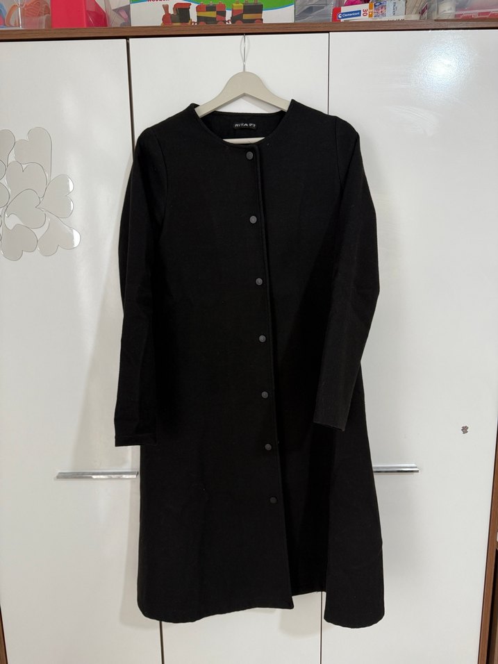 Düğmeli Siyah Uzun Kadın Kaban - Görsel 5