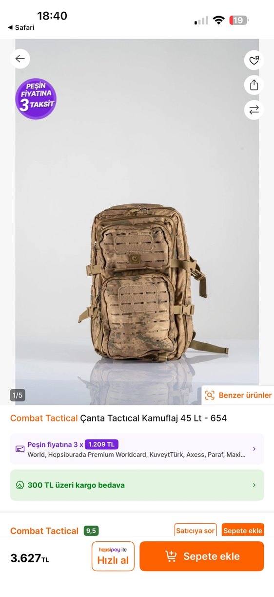 Bej Kamuflaj Erkek Sırt Çantası combat - Görsel 3