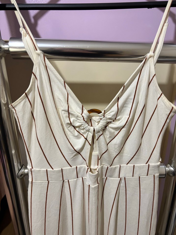 Kadın Beyaz Çizgili Uzun Tulum - Görsel 2