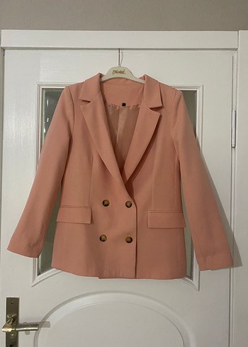 Pudra pembesi Midi Kadın Blazer Ceket