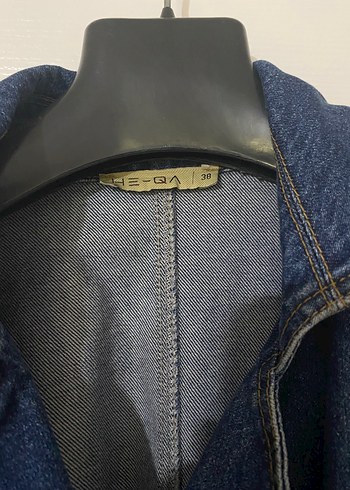 38 Beden Kadın Lacivert Uzun Denim Kemerli Ceket