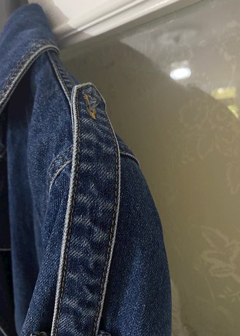 38 Beden lacivert Renk Kadın Lacivert Uzun Denim Kemerli Ceket