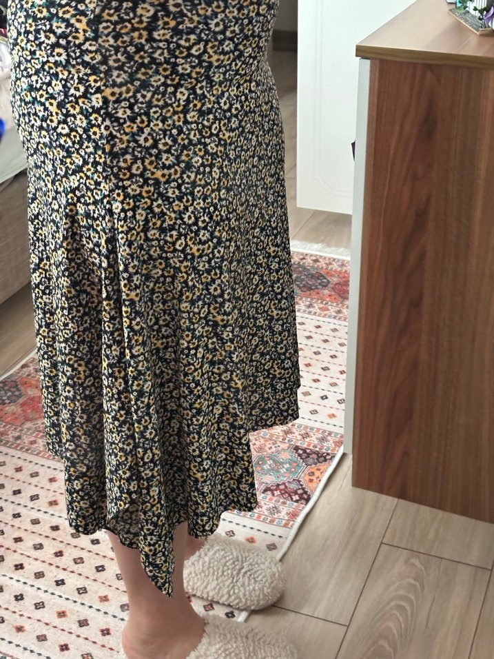 Kadın Bohem Midi Etek Sarı Drapeli - Görsel 2