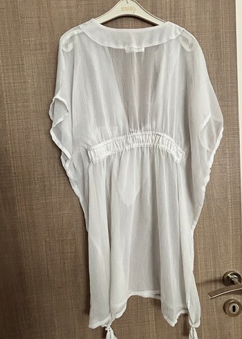 Beyaz V Yaka plaj elbisesi - Görsel 2