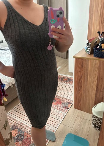 Gri Triko Midi Elbise - Görsel 2