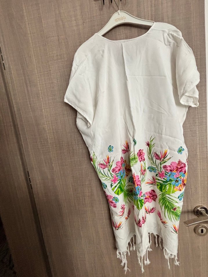 Renkli Çiçek Desenli Uzun Bohem Pareo - Görsel 2