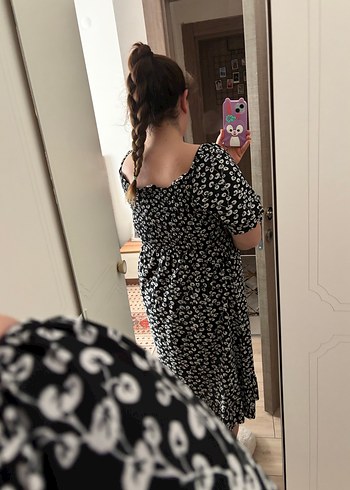 Siyah Midi Günlük Elbise Robalı Kol - Görsel 2